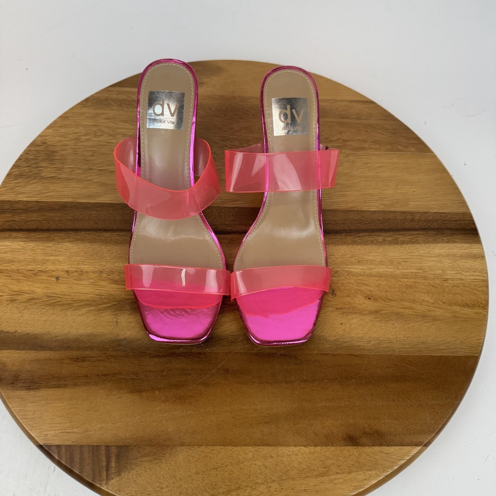 Womens Dolce Vita Selsta Pink Iridescent Heeled Slide Sandals Size 7 M EUC